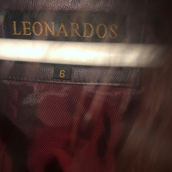 Genuine Leather Purple Coat with Removable Fur Collar - Picture 3 of 7